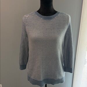 Crewneck Horizontal Ribbed Sweater Coastal Nautical Vibe Well Made Light Blue
